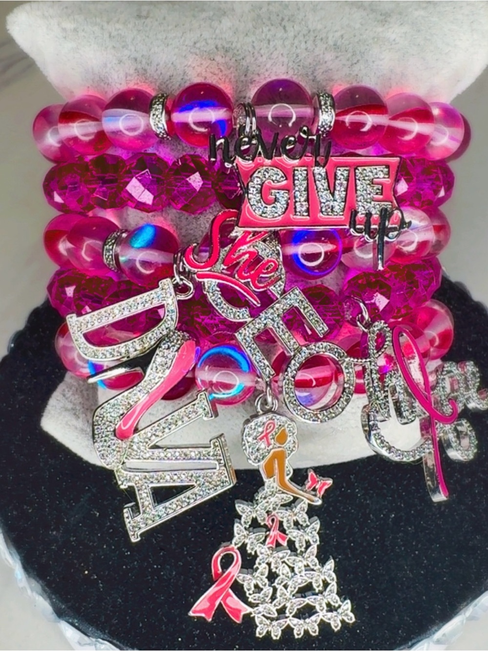 Pink Inspirational Charm Bracelets Stacked